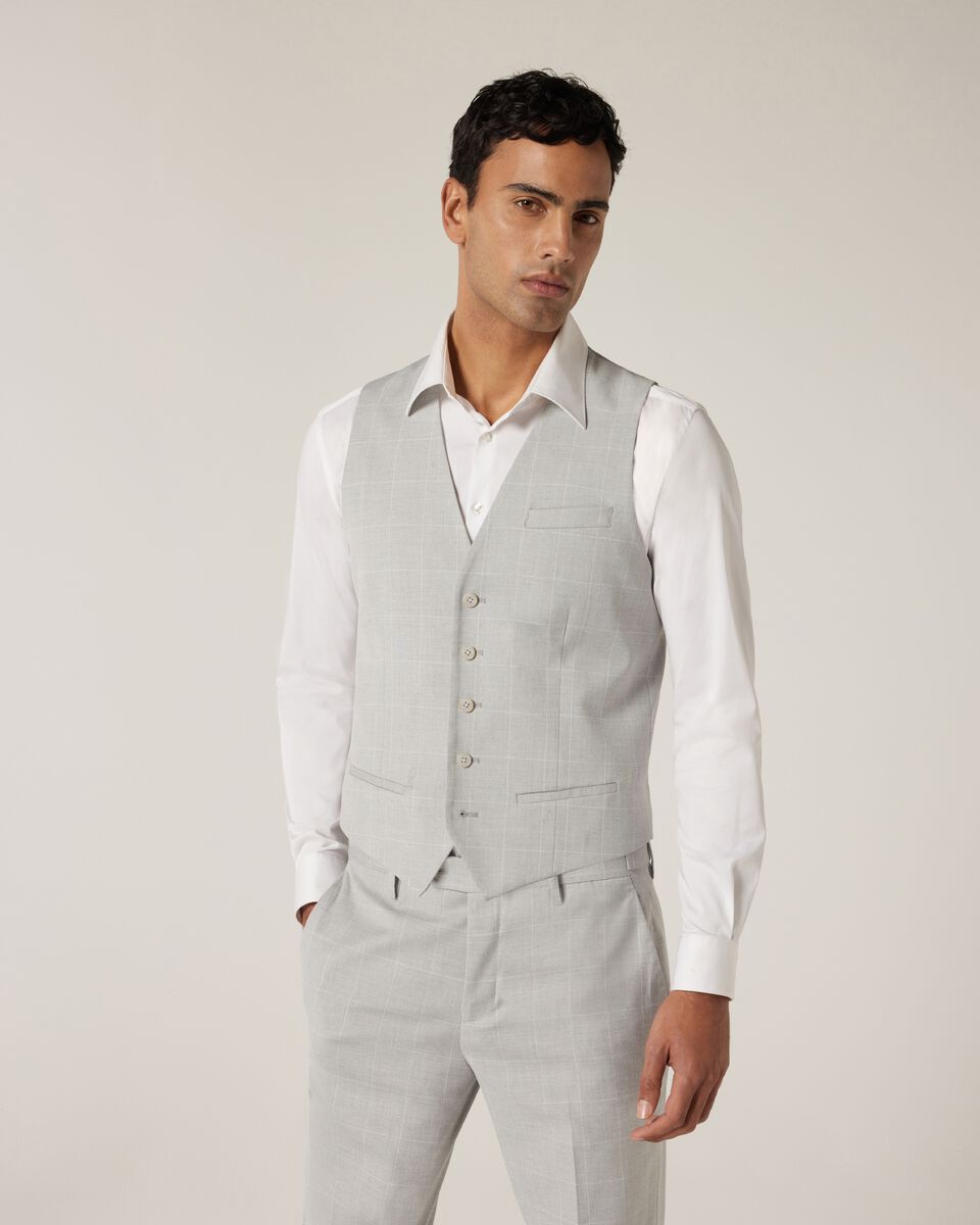 5 Button Windowpane Check Vest, Grey Check, hi-res